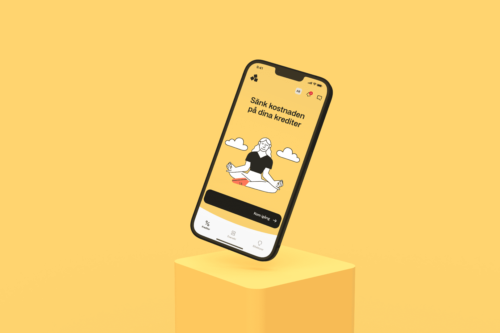 En mobil som visar Anyfins app.