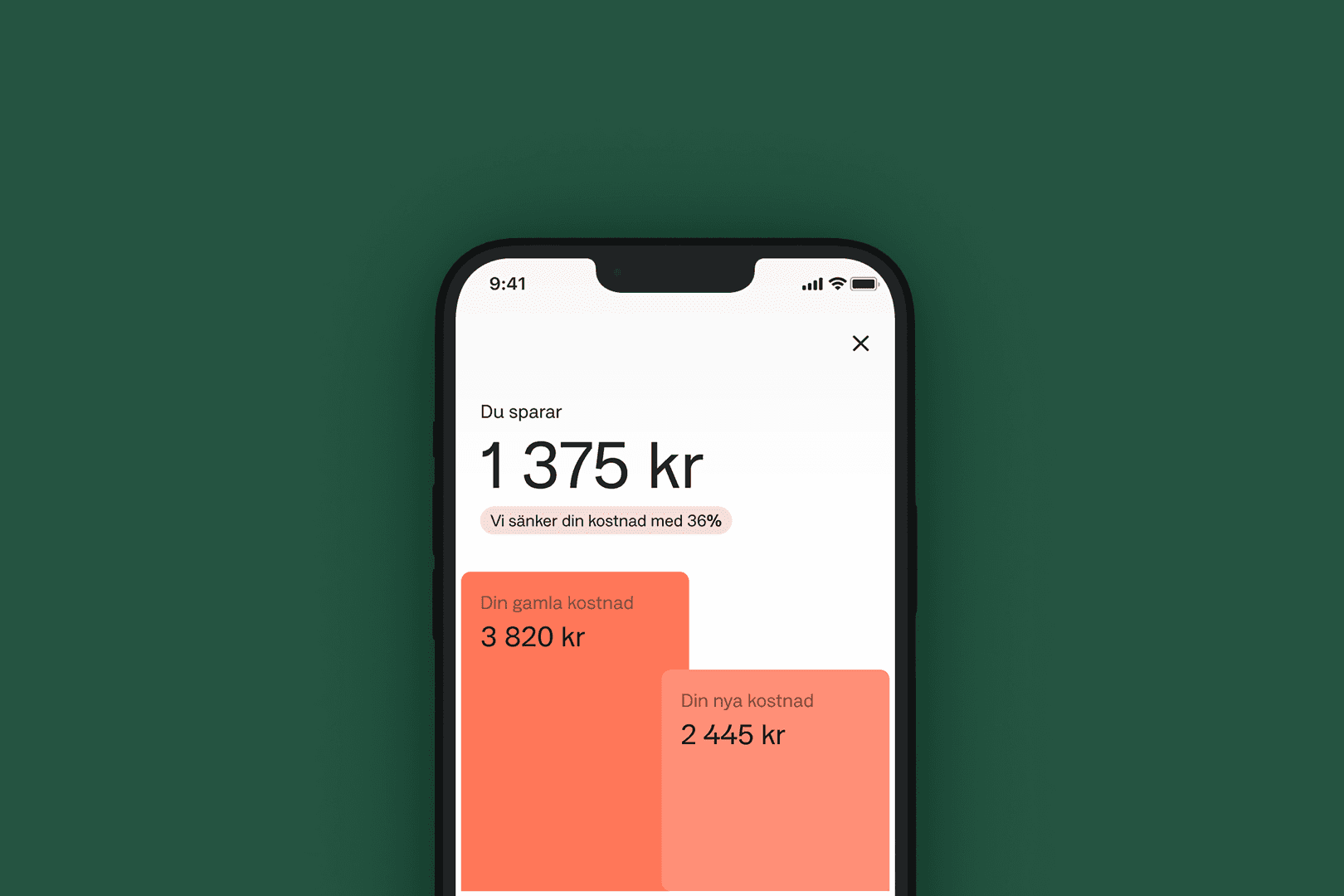 En mobil som visar ett erbjudande från Anyfin.