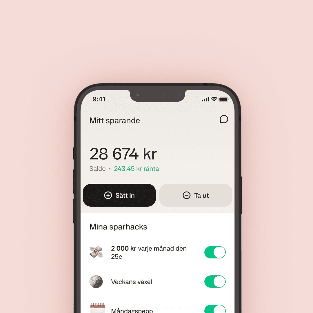En skärm som visar ett sparande via Anyfin.