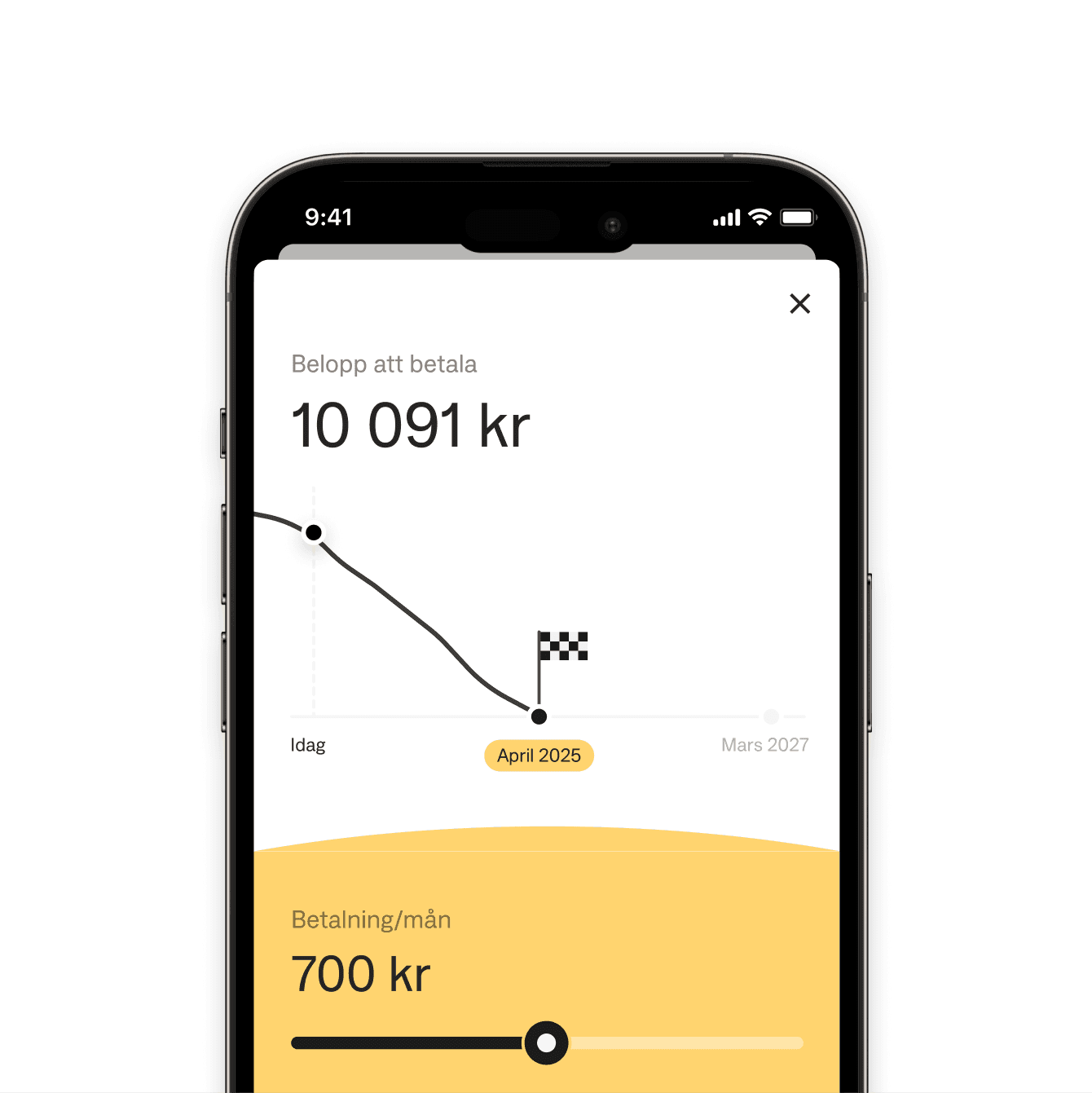 En mobilskärm som visar hur snabbt man kan bil skuldfri.