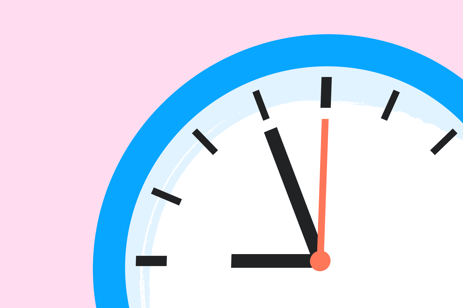 En illustration av en blå klocka på en rosa bakgrund.