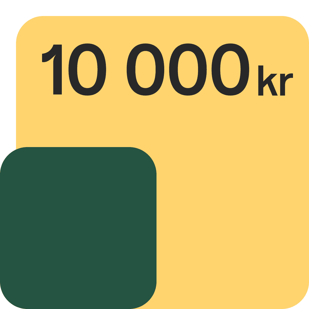 En gul kvadrat som det står 10 000 kronor i.