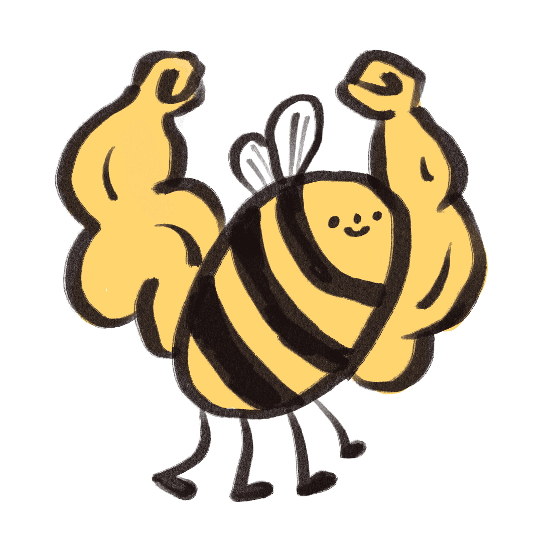 Illustration av ett bi med starka armar